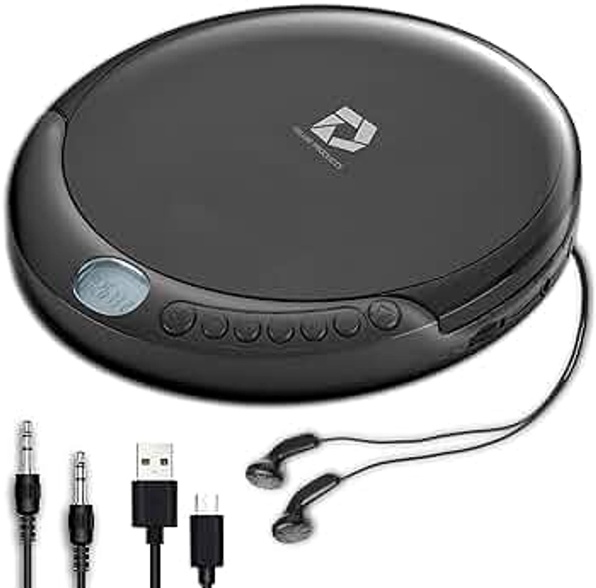 Deluxe Products CD Player Portable with 60 Second Anti Skip, Stereo Earbuds, Includes Aux in Cable and AC USB Power Cable for use at Home or in Car