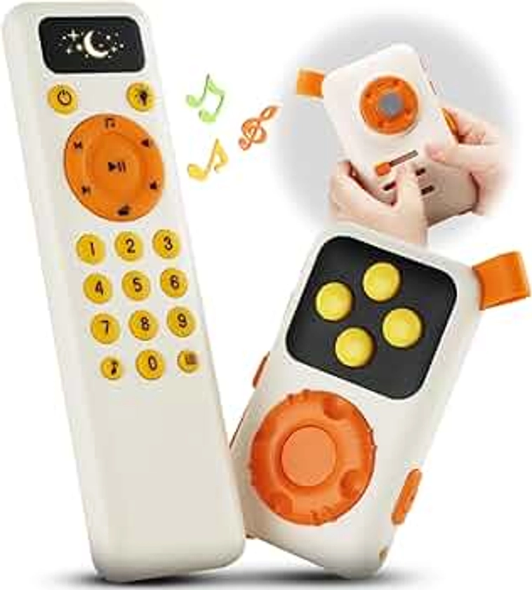 Montessori Realistic Baby TV Remote Control Toy with Light and Sound & Multi-Functional MP3, Early Educational Learning Musical Toys, Toddler Birthday Gifts Stocking Stuffers for Boys Girls