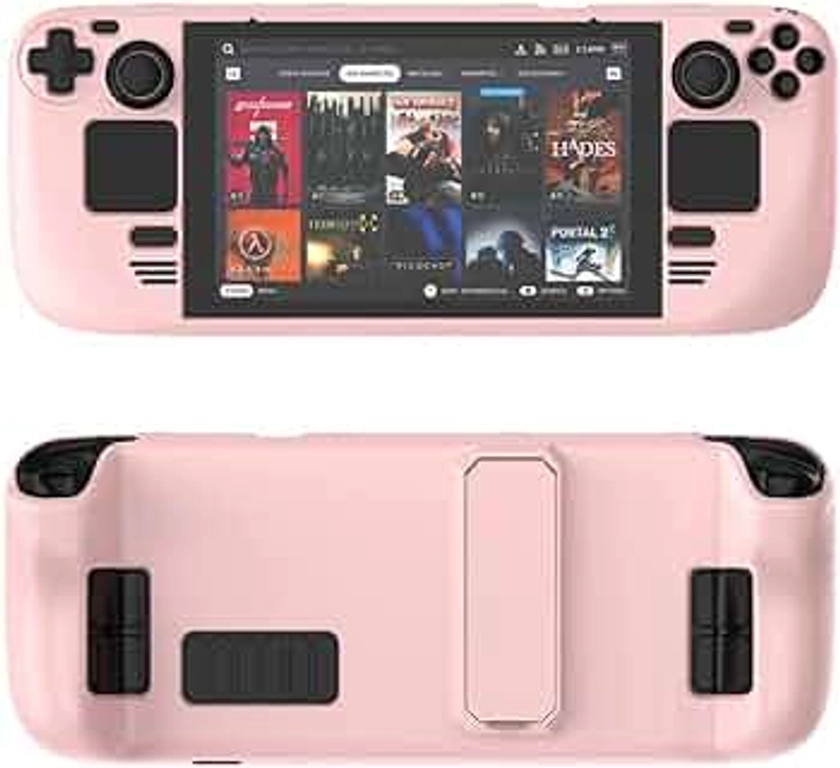 Colorful Protective Case Suitable for Steam deck PC Material Full Cover Protective Case with Stand Skin-friendly Feel Game Console Accessories (pink)