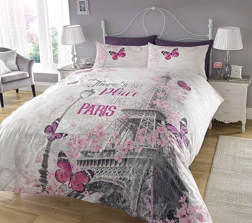 Sleepdown New Paris Romance Duvet Cover & Pillowcase Set Bedding Digital Print Quilt Case Bedding Bedroom Daybed (Single)