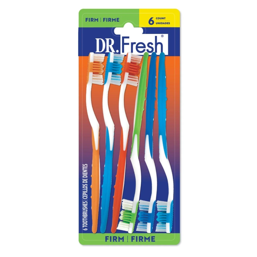 Dr. Fresh Extreme Value Toothbrushes, Non-Slip Handle, Firm Bristles, Tongue Cleaner, 6 Count