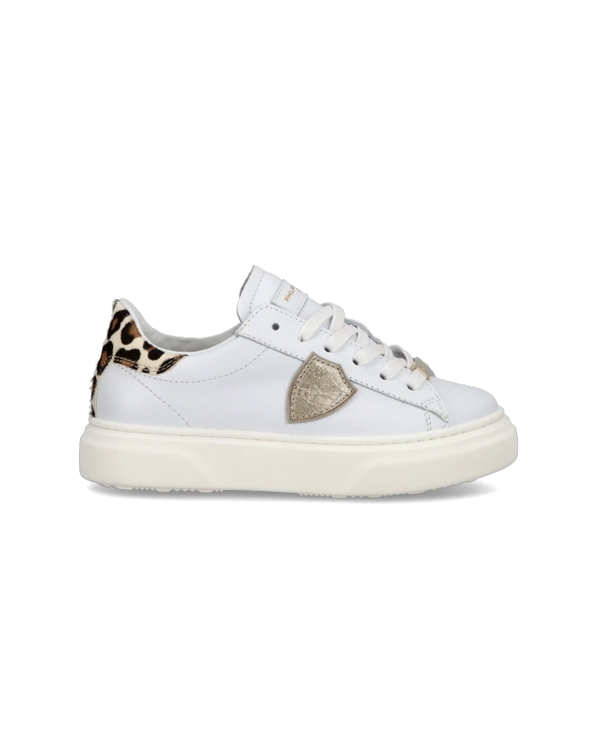 Junior Temple Low-Top Sneakers in Leather, White Pink