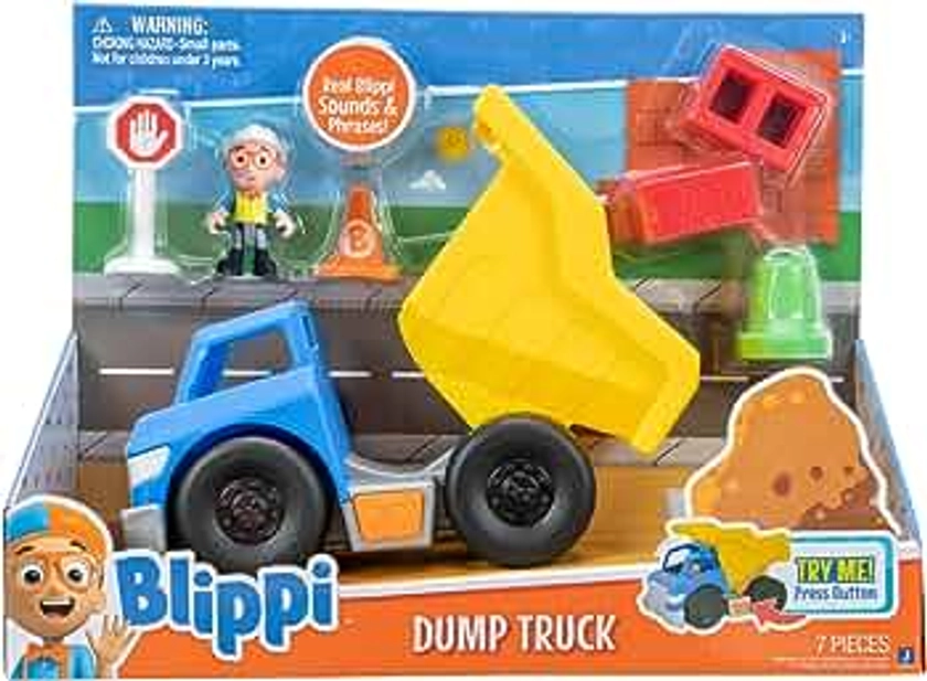 Blippi Dump Truck - Fun Freewheeling Vehicle Featuring 3 Construction Worker Sounds and Phrases - Educational Vehicles for Toddlers and Preschoolers - Amazon Exclusive
