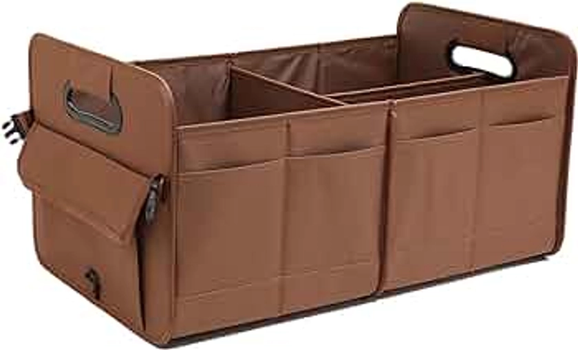 Car Trunk Organizer, Brown, Foldable, Non-slip, Adjustable, Multiple Compartments, 600D Oxford Cloth Material