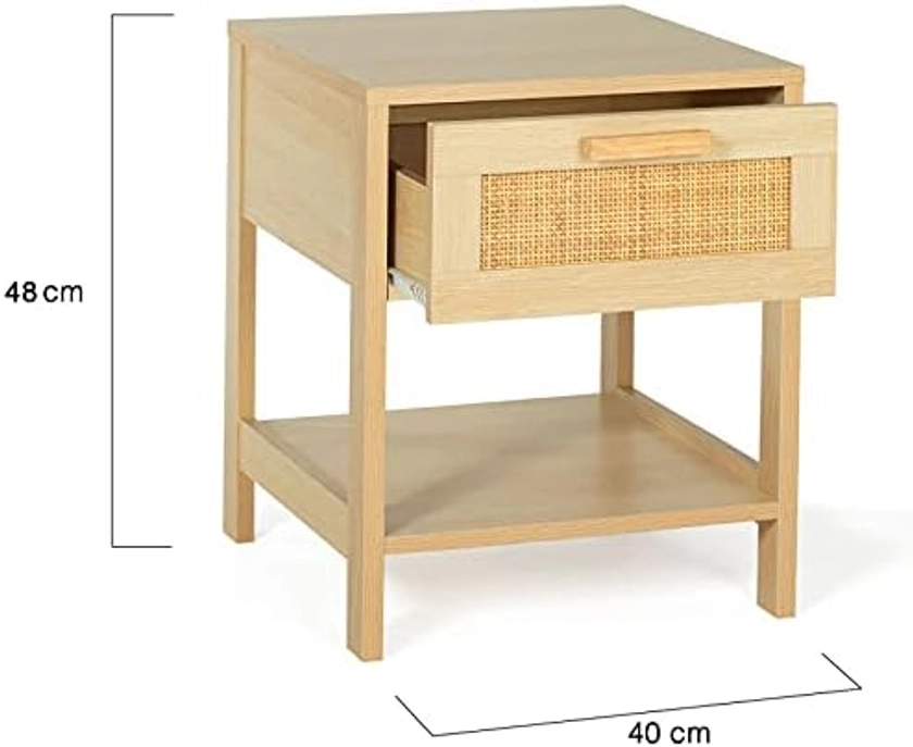IDMarket - Set of 2 Elin Vintage Bedside Tables 1 Drawer 1 Shelf Natural Cane Effect : Amazon.com.be: Home & Kitchen