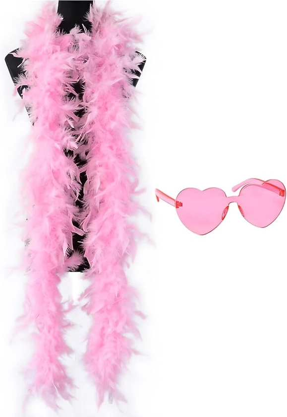 Colorful Feather Boas 45g, 6.6ft Feather Boa for Women for Dancing Wedding Party Halloween,with Heart Sunglasses