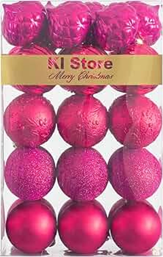 KI Store Hot Pink Christmas Baubles 30pcs 60mm Shatterproof Christmas Tree Decoration Ornaments