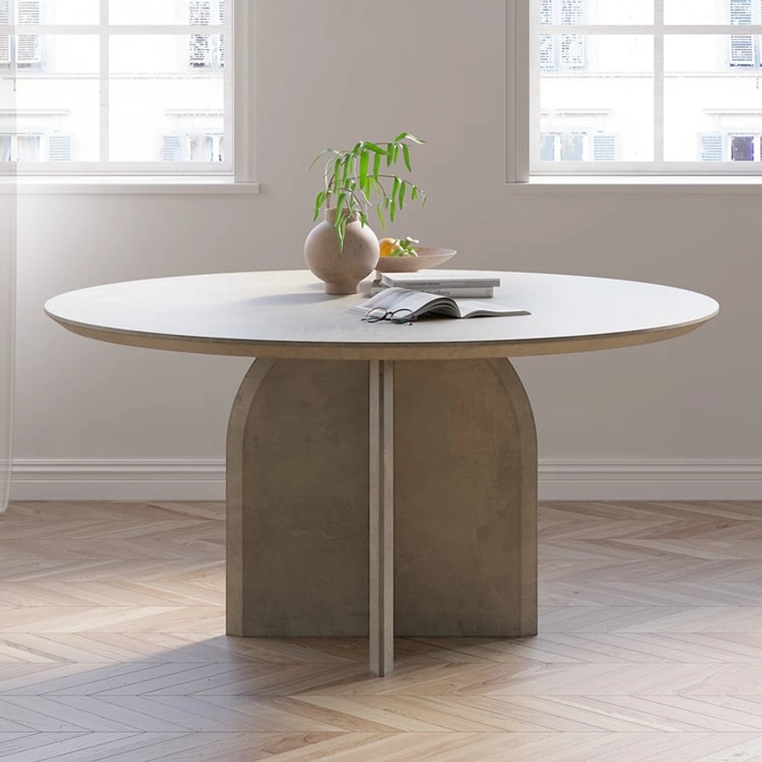 Free Shipping on 39" Modern Round Dining Table for 4 Gray Solid Wood Tabletop Pedestal Base｜Homary 