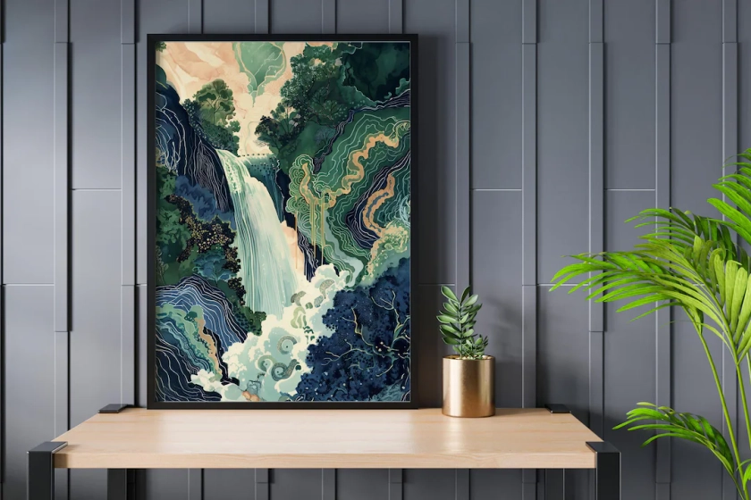 Hokusai Ukiyo-e Japanese Waterfall Wall Art Landscape Poster Print Blue Green Japanese Home Decor - Etsy Japan