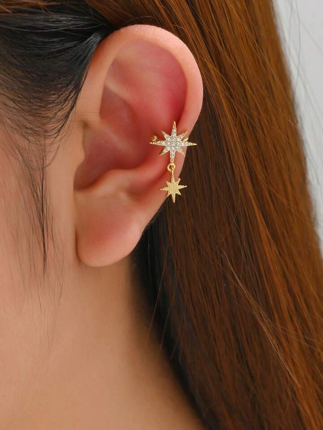 1pc Cubic Zirconia Star Decor Ear Cuff Copper Jewelry