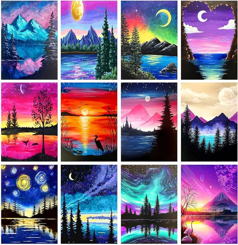 TINY FUN 12 Pack Diamond Painting Kits for Adults 5D Diamond Art Kit Paint by Number for Beginners, DIY Paint with Round Full Drill Diamonds Paintings Gem Art for Home Wall Decor Gift (12X16 Inch