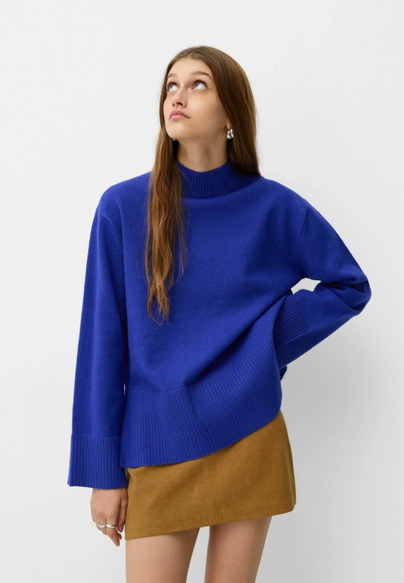 Bershka HIGH NECK - Jumper - dark blue - Zalando