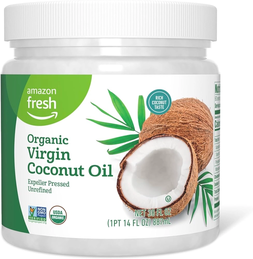 Amazon Fresh, Organic Virgin Coconut Oil, 30 Fl Oz (Previously Happy Belly, Packaging May Vary)