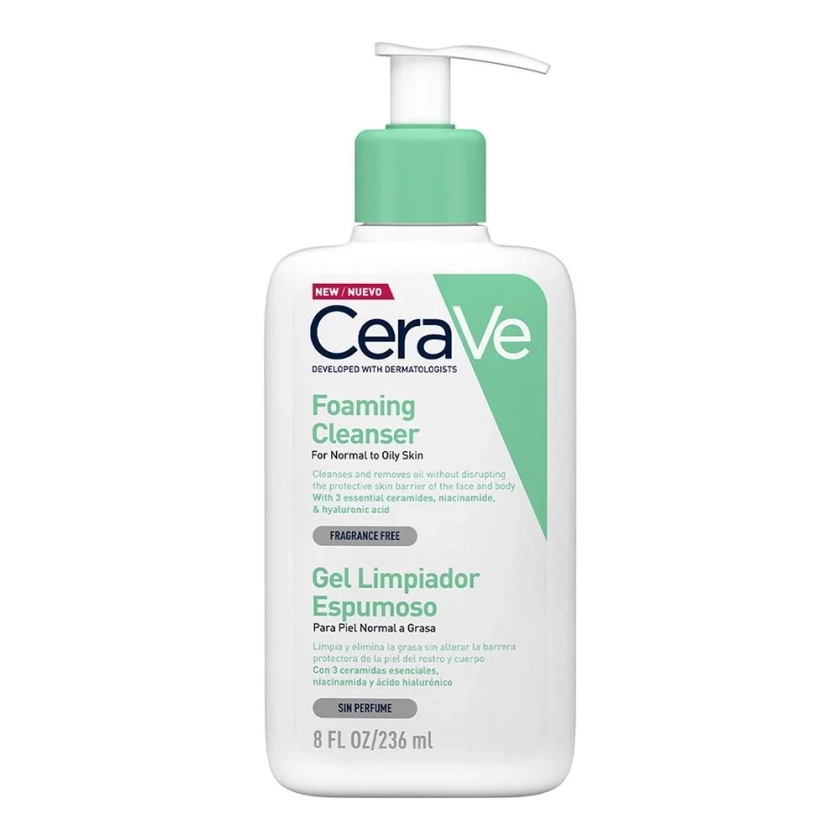 CeraVe Hydrating Cleanser, gel limpiador espumoso para piel normal a grasa, 236 ml