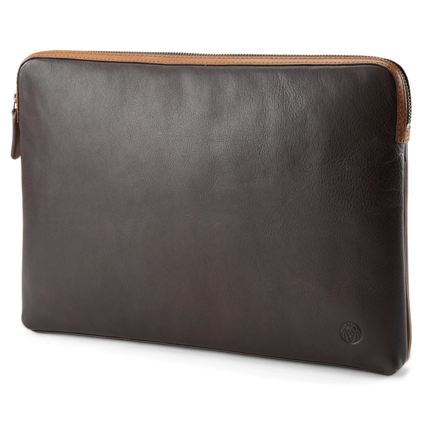 Lincoln | Dark Brown & Tan Leather Laptop Sleeve | In stock! | Lucleon