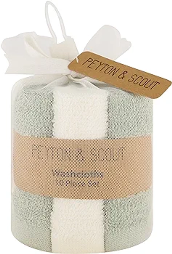 Cudlie Peyton and Scout 10-Pack Ultra Soft Baby Washcloths - Cotton Terry Newborn & Toddler Washcloths - Infant Bath/Hand Towel, Green/White