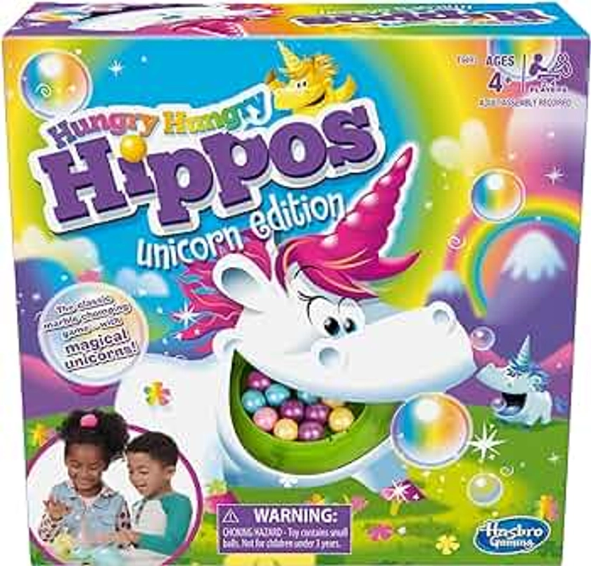 Hasbro Gaming Hungry Hippos Unicorn Edition Pre-School Board Game for Kids Ages 4 and Up; 2-4 Players