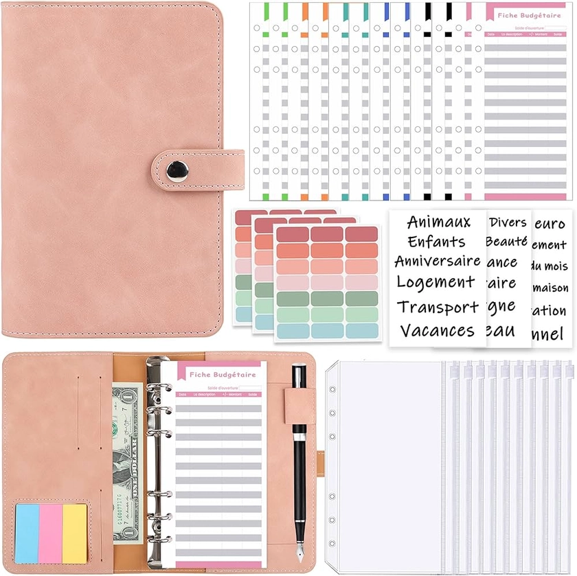 KIHONI Classeur Budget A6 Français,Enveloppe budget, Budget Planner Français avec 10 Budget Enveloppe,12 Feuilles de Budget,3 Autocollants Français,3 Etiquete pour Maison Bureau et Voyages