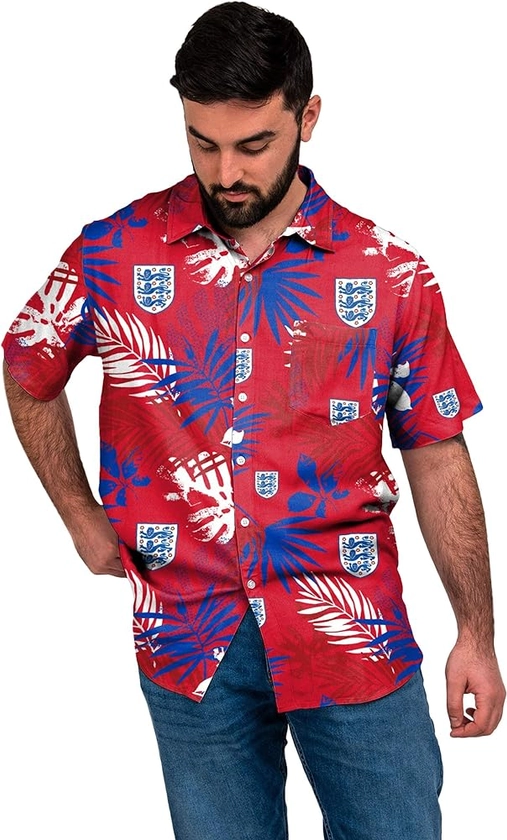 FOCO England FA Football Club Tropical Short Sleeve Button Up Summer Floral Shirt Premier League : Amazon.co.uk: Fashion