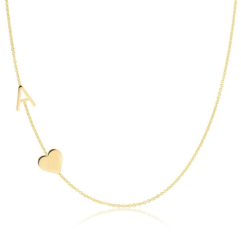 Monogram Necklace With Heart Yellow Gold - 16"