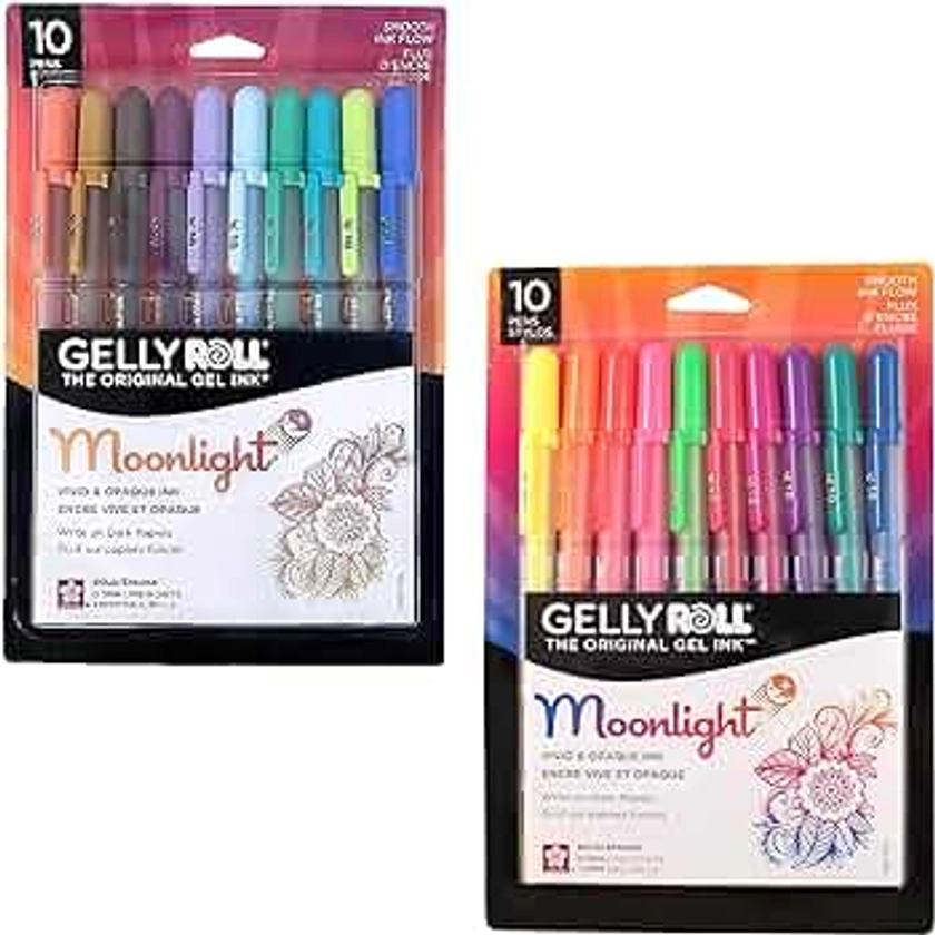 SAKURA Gelly Roll Moonlight Gel Pens - Opaque Earth & Jewel Colors - Bold Line - 10 Pack & Gelly Roll Moonlight Gel Pens - Bold Line - Assorted Bright Ink - 10 Pack