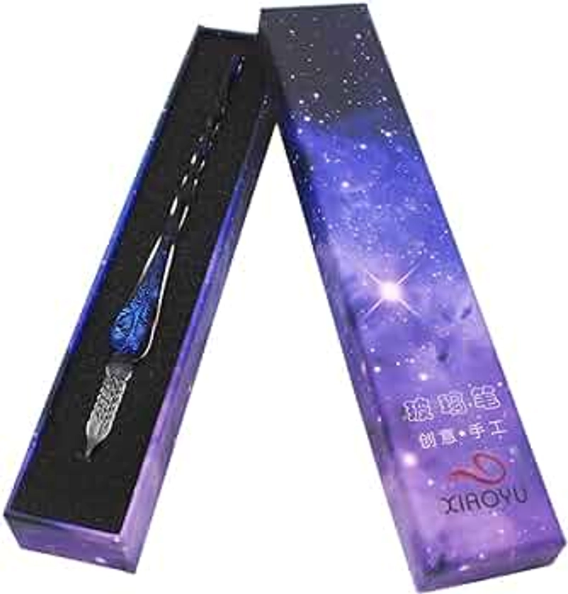 Xiaoyu stylo à plume en verre vintage fait à la main en verre signature stylo ciel étoilé stylo cadeau calligraphie - F
