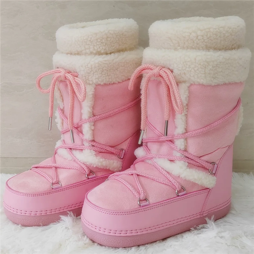 HprognFuzzy-Bottes de neige en fourrure moelleuse pour femmes, imperméables, rose, noir, blanc, hiver, 2024 - AliExpress