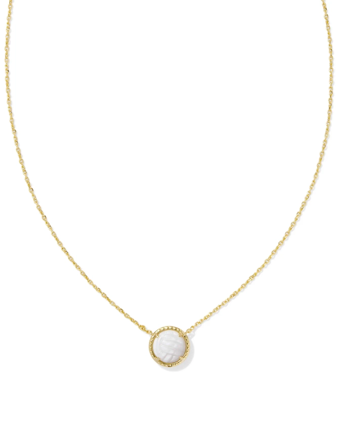Volleyball Gold Short Pendant Necklace in White Mother-of-Pearl
