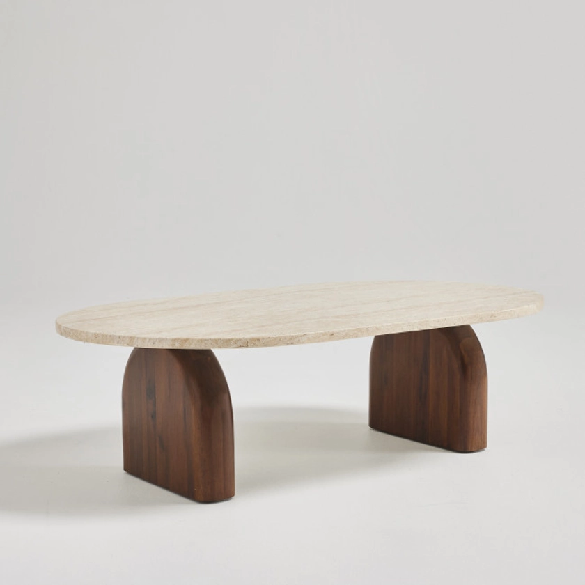 Lipali - Table basse en effet travertin et bois 100x60cm