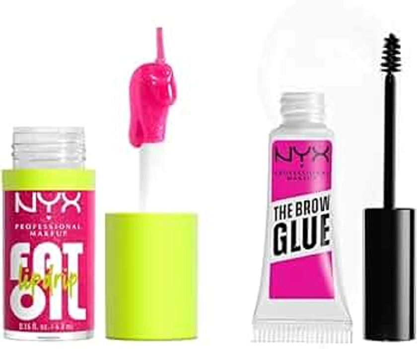 NYX PROFESSIONAL MAKEUP - Brillo labial Fat Oil Lip Drip Tono Supermodel + The Brow Glue Instant Brow Styler