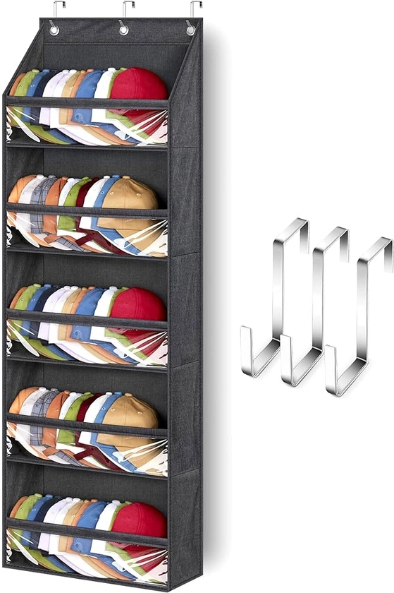 Amazon.com: SLEEPING LAMB Over Door Hat Racks for Baseball Caps, Clear Deep Pockets Hat Organizer for Closet or Wall Hold 60 Hats Storage Holder With 3 Hooks Caps Display (Black) : Clothing, Shoes & Jewelry