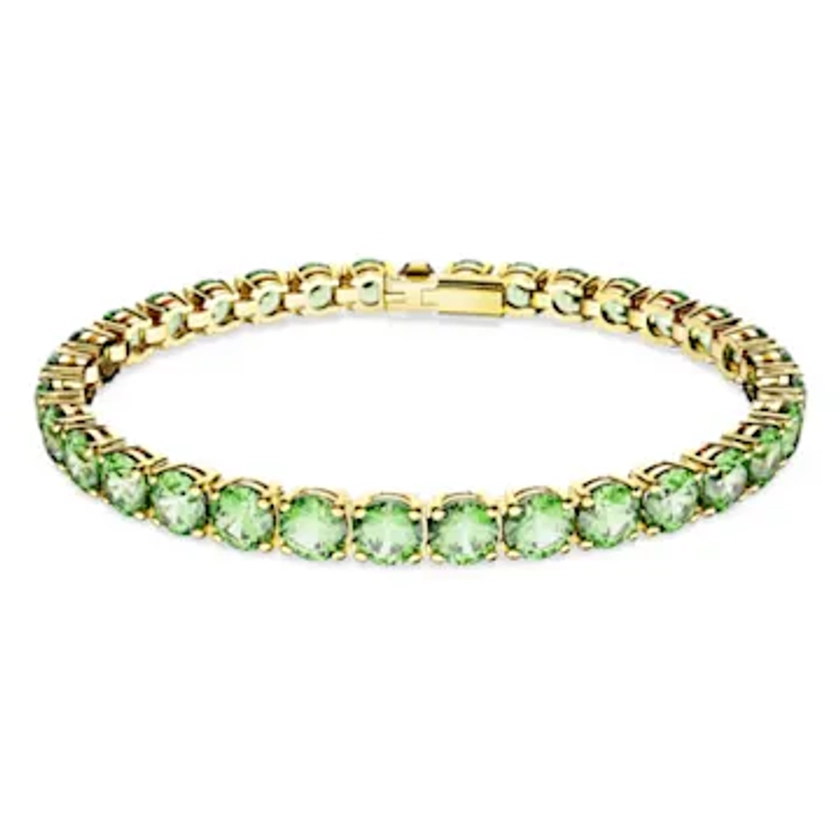 Matrix Tennis bracelet, Round cut, Green, Gold-tone plated by SWAROVSKI