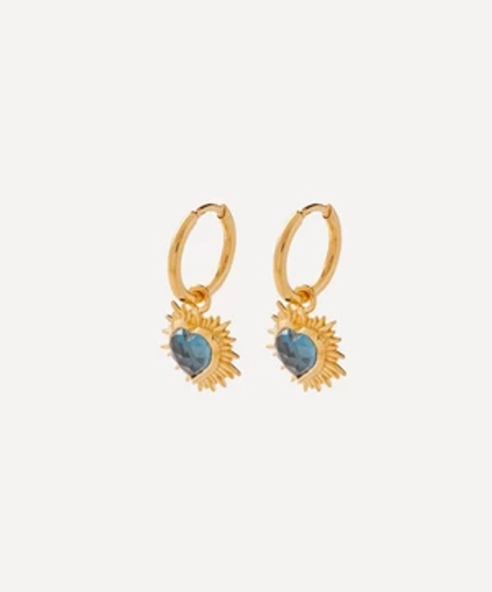 Rachel Jackson 22ct Gold-Plated Electric Love Blue Topaz Heart Hoop Earrings | Liberty