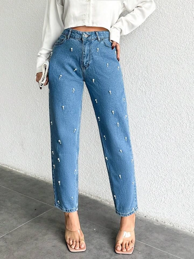 SHEIN Cottnline Jean à taille haute et jambes droites