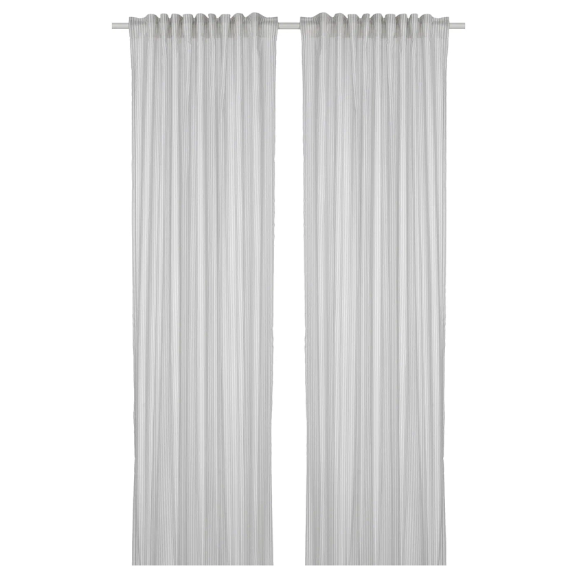 BYMOTT rideaux, 2 pièces, blanc/gris clair rayé, 120x250 cm - IKEA