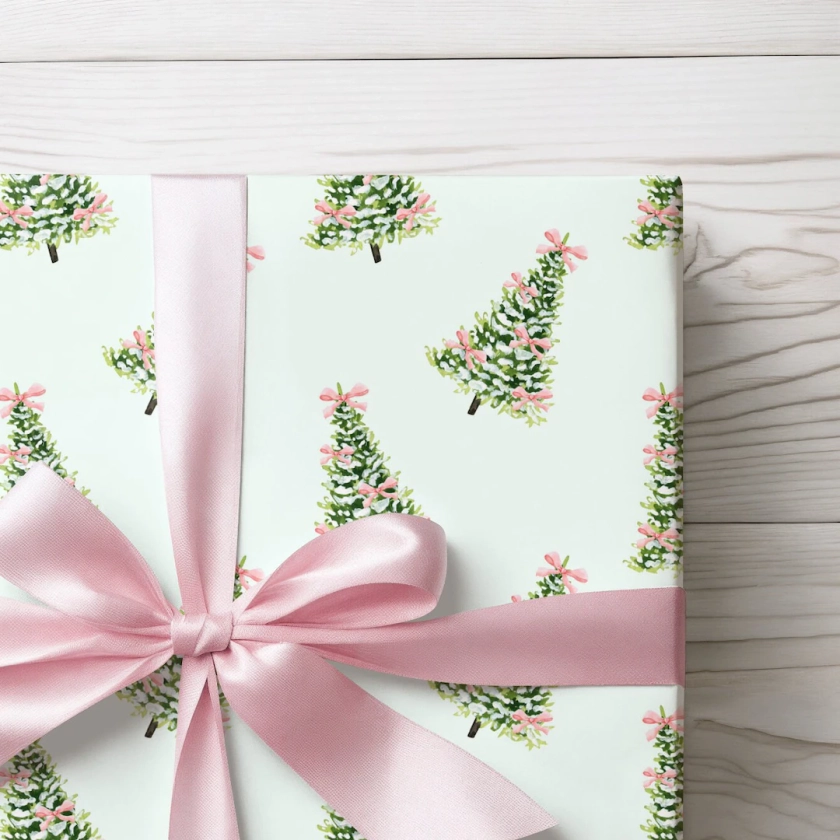 Oh Christmas Tree With Pink Bows Wrapping Paper Roll, Holiday Gift Wrap - Etsy