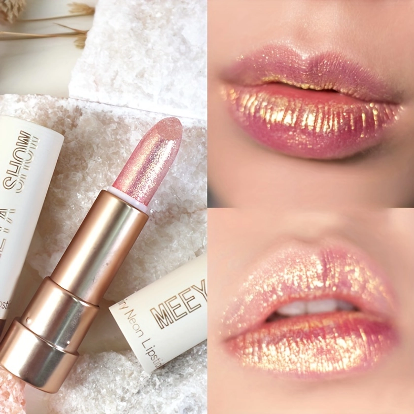 Pinkish Golden Pearlescent Lipstick Glossy Glitter Shimmer Lip Makeup Creamy Lip Gloss For Party Stage Cosplay Valentine&#39;s Day Gifts