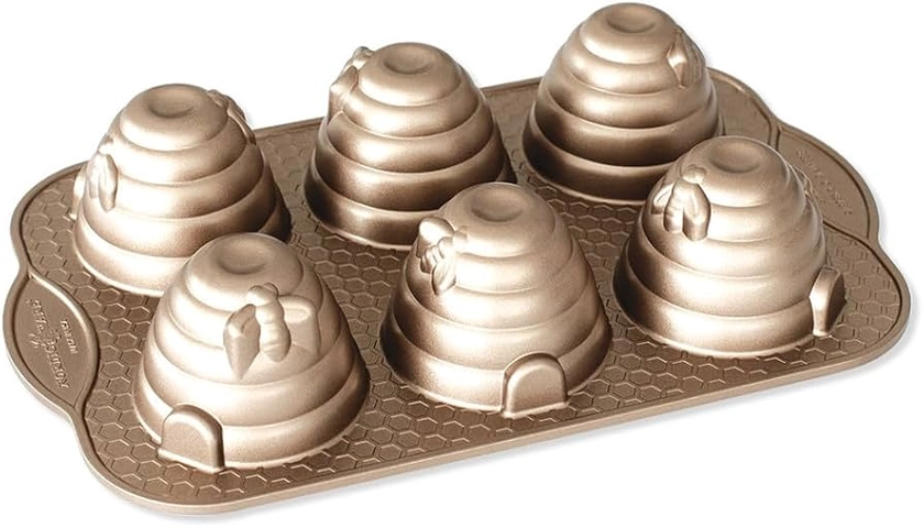 Nordic Ware 90777 Cakelet Cast Aluminium Tin, Makes 6 Mini Beehive Design, High-Quality Cake Mould Made in The USA, Colour: Gold : Amazon.co.uk: Home & Kitchen