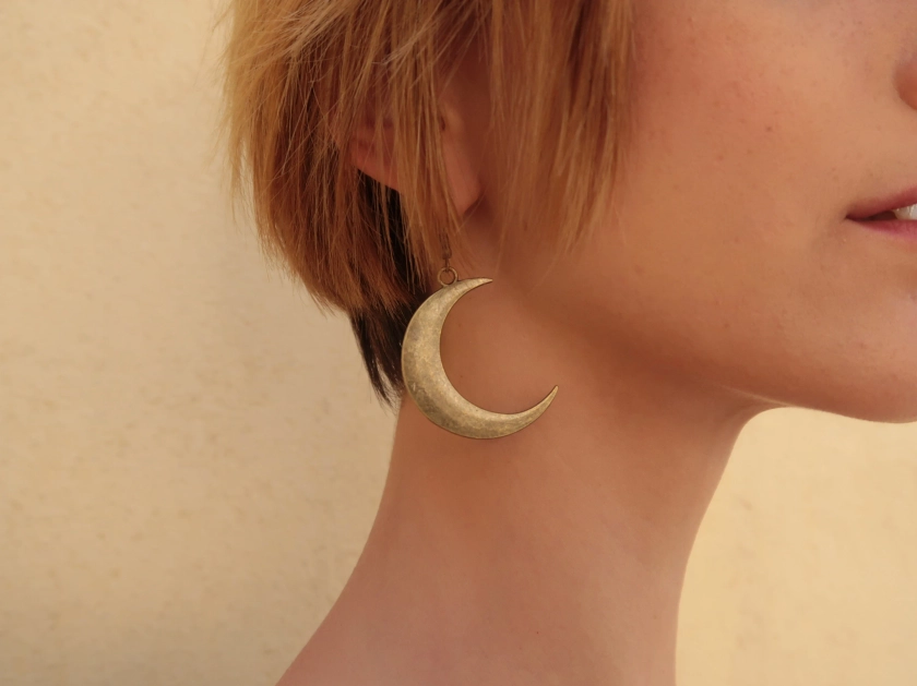 Silver or bronze crescent moon earrings, Witch jewelry