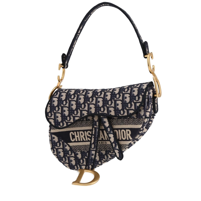 Sac à main Dior Saddle en toile monogram Oblique bleu-marine