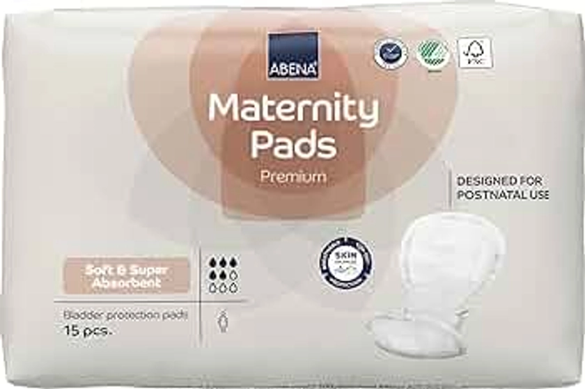ABENA Premium Maternity Pads, Postpartum Essentials, Eco-Labelled Maternity Pads After Birth, Extra Protection, Breathable and Skin Friendly Incontinence Pads Women, Sustainable Maternity Pads - 15PK