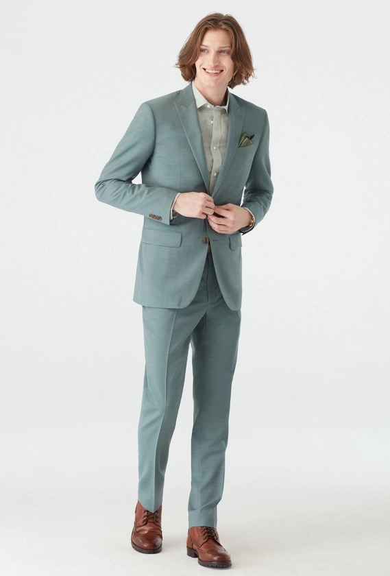 Custom Suits Made For You - Hamilton Sharkskin Sage Suit | INDOCHINO