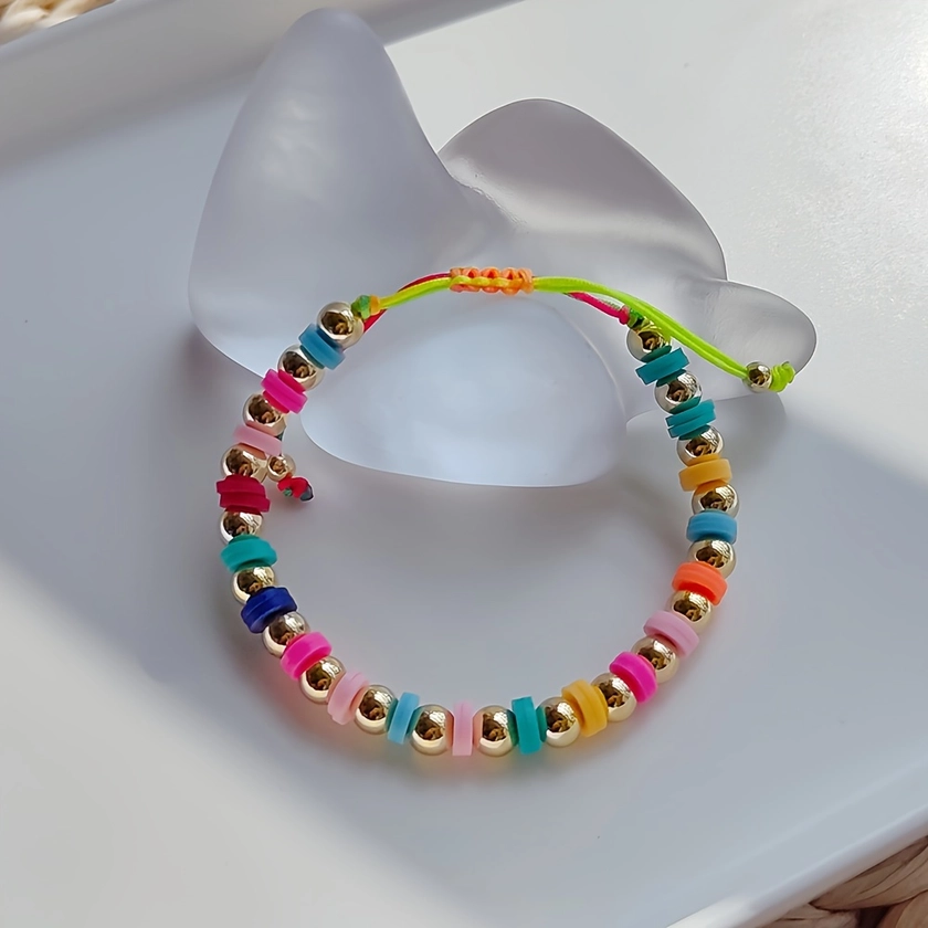 1pc Colorful Beads Braided Bracelet Boho Style Hand Jewelry Accessory Daily Wear