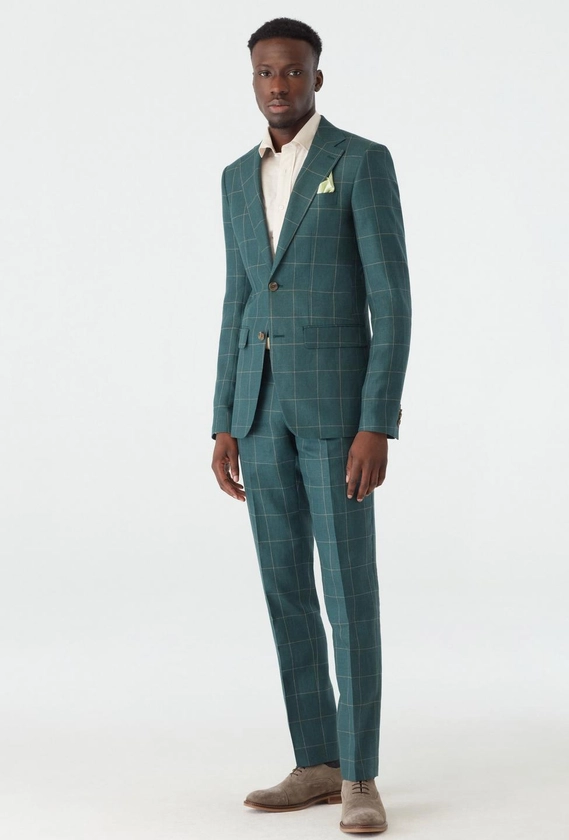 Custom Suits Made For You - Barnsley Windowpane Hunter Green Suit | INDOCHINO