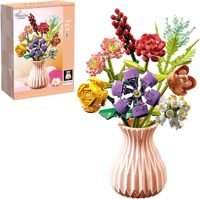 Amazon.com: Mini Bricks Flower Bouquet Building Sets,Artificial Flowers with Vase,Mother's Day DIY Unique Decoration Home,Botanical Collection and Table Art,for Adults for Ages 6-12 yrs Old Girl for Gift (724PCS) : Toys & Games