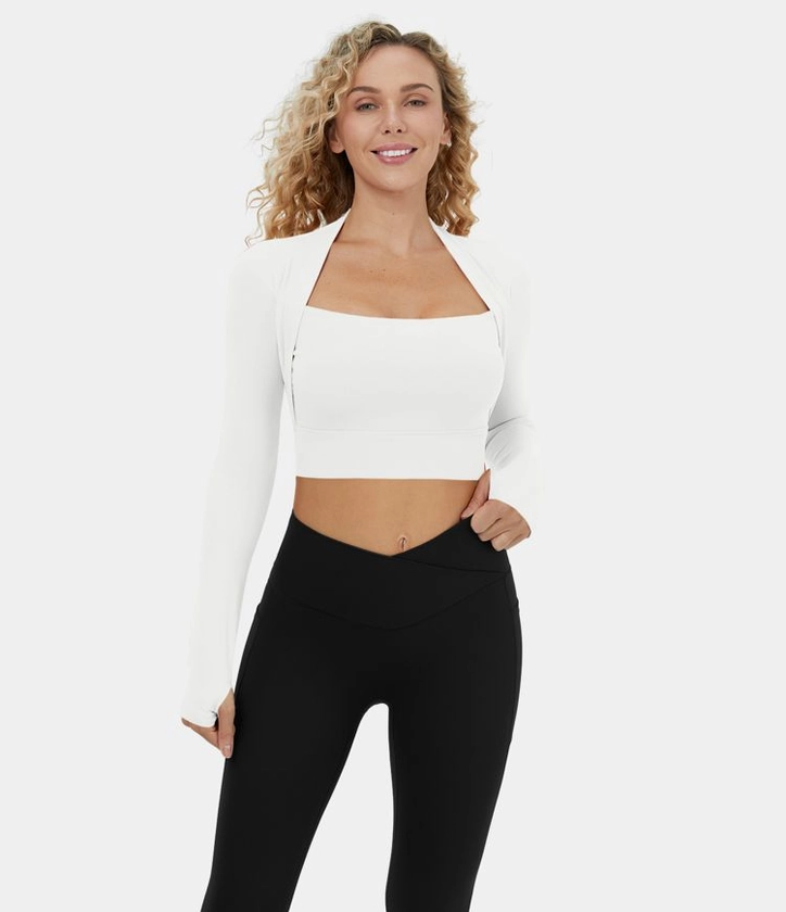 Women’s Softlyzero™ Plush Long Sleeve Thumb Hole 2-in-1 Cropped Yoga Sports Top-UPF50+ - Halara 