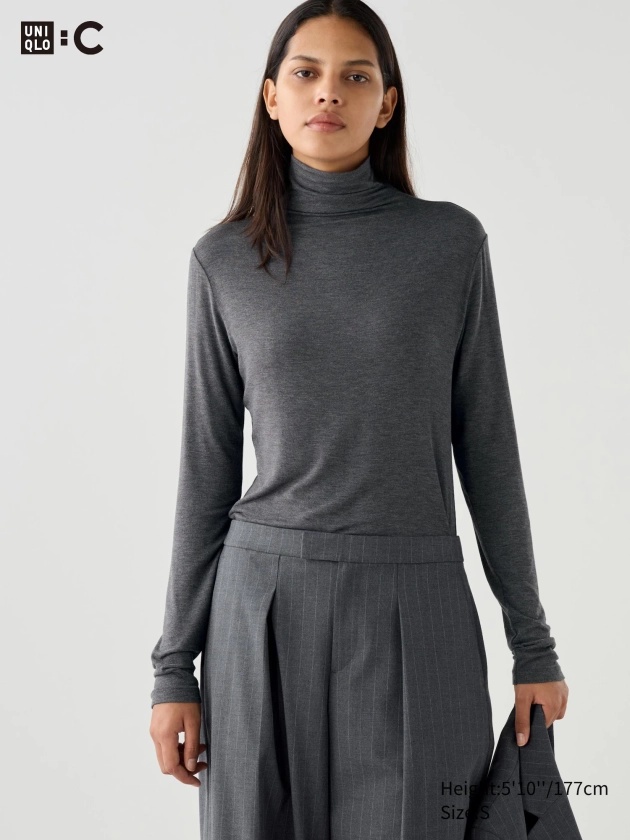 T-Shirt en Cachemire Mélangé Col Roulé HEATTECH Extra Chaud pour Femme | UNIQLO BE