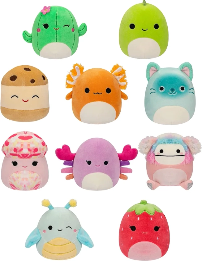 Squishmallows 5-Inch 10-Pack Plush - Diane Bigfoot, Giles Grasshopper, Maritza Cactus, Nico Axolotl, Rachel Mushroom, and More - Ultrasoft Official Kelly Toy Plush - Amazon Exclusive