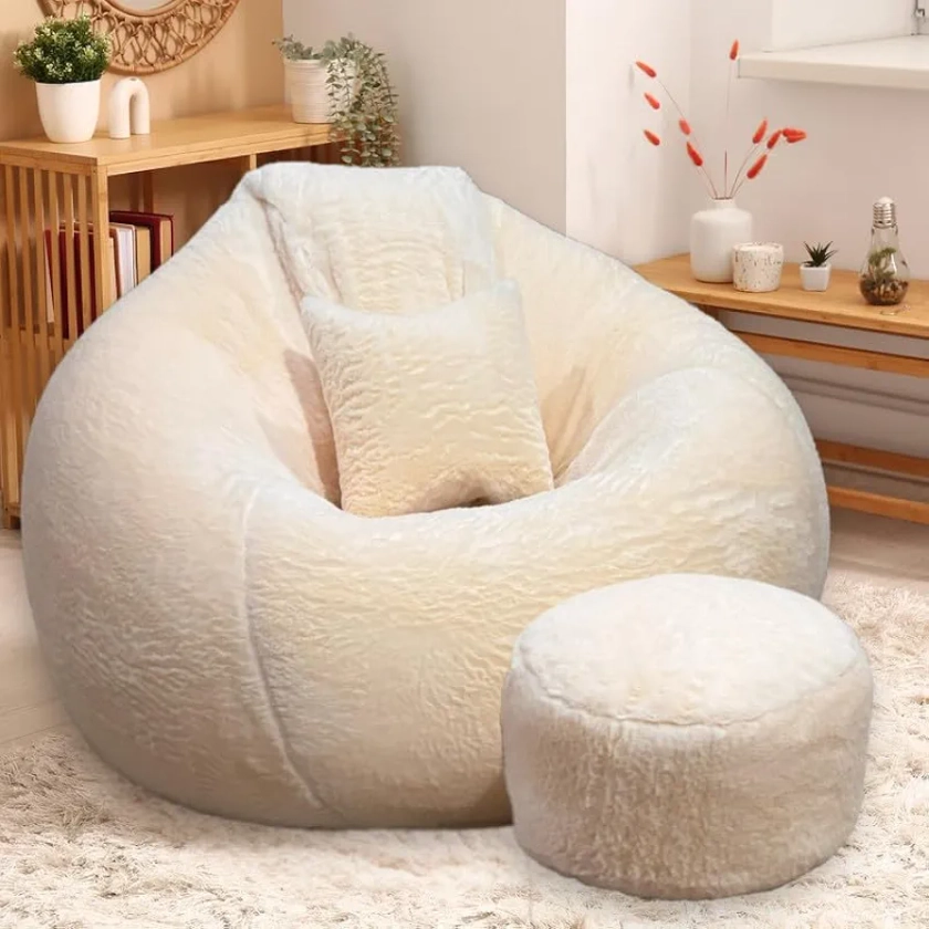 Comfy 4XL Bean Bag with Beans Filled - Imported Premium Fur Bean Bag Sofa : with Free Cushion and Footrest - Furry Fusion Softness and Luxurious Comfort (Matching Color : Soft Fur, Cream) : Amazon.in: Home & Kitchen