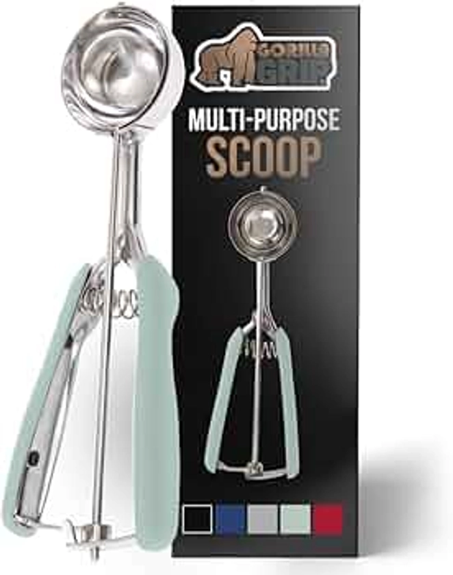 Gorilla Grip Stainless Steel Multipurpose BPA-Free Spring Scoop, 2 TBSP, Melon Ballers, Cookie Dough Scoops, Perfect Portion Sizes, Easy Squeeze and Clean Release, Scooper Size 30, Mint